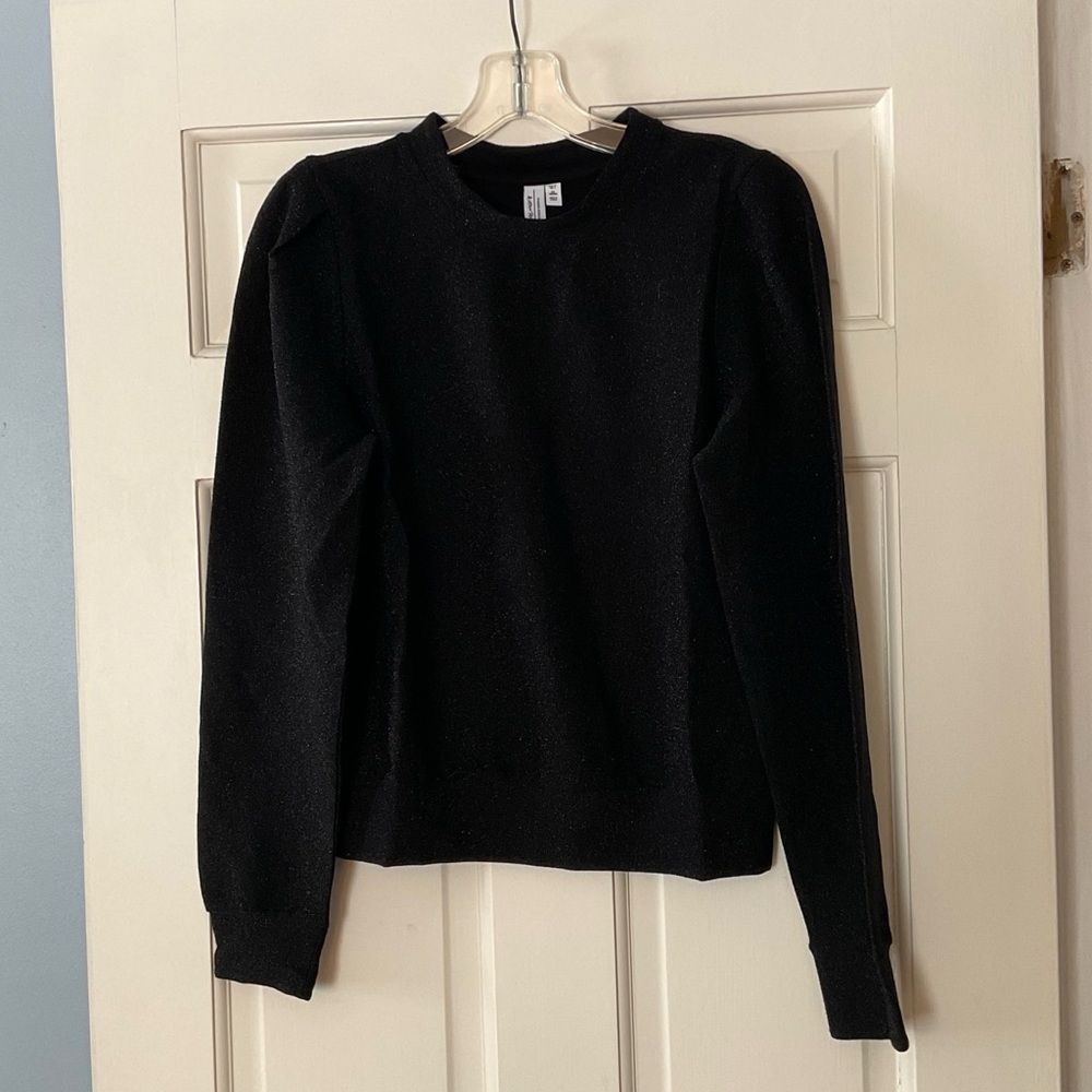 & Other Stories Sparkle Shimmer Top Black Long Puff Sleeve US Size 4 NWT